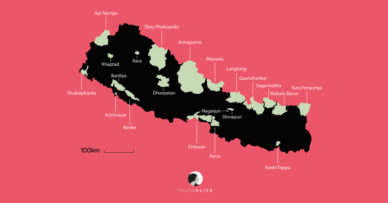 Map of Nepal protected parks and conservation areas infographic
