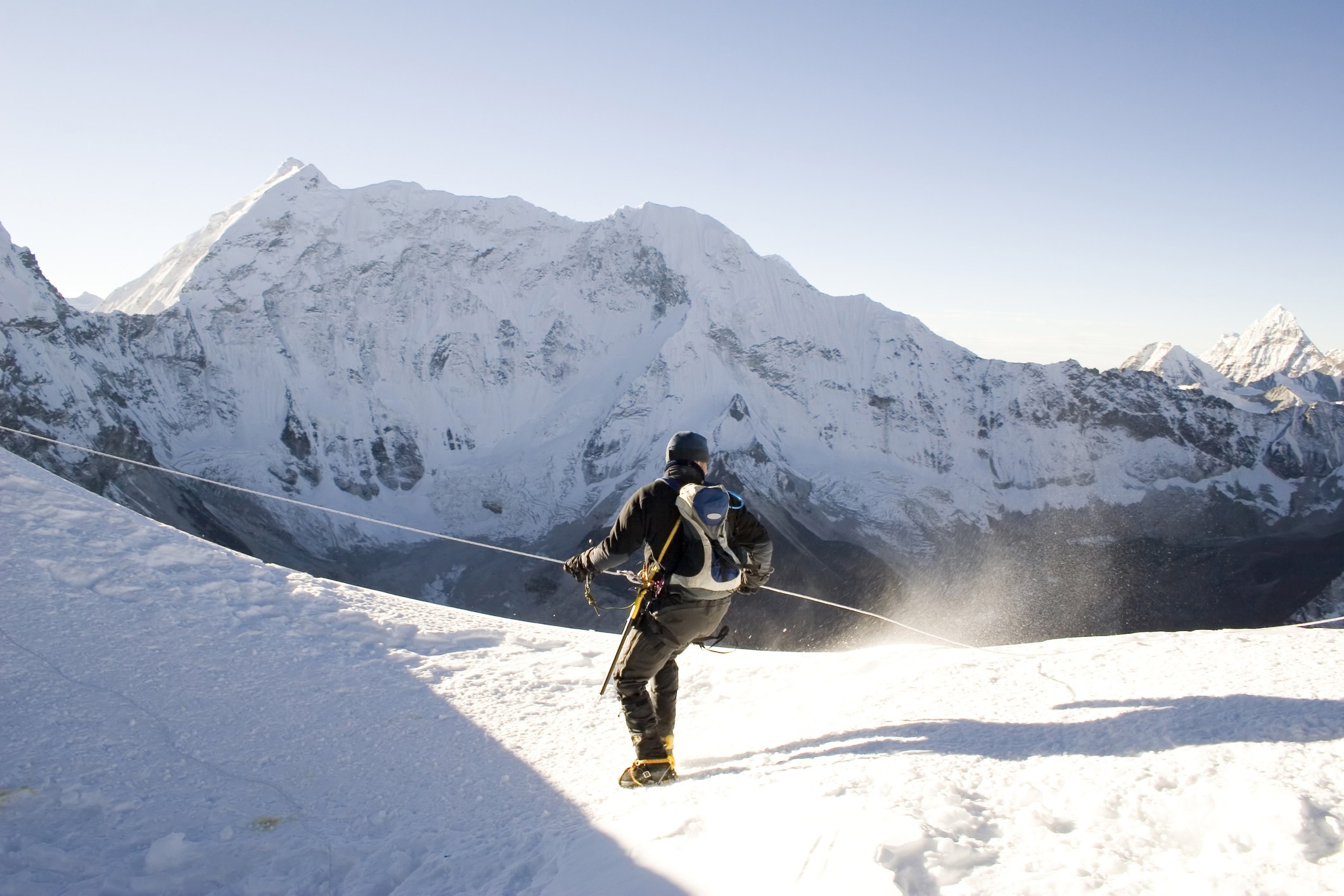 Descending the summit of Island Peak, Nepal.
