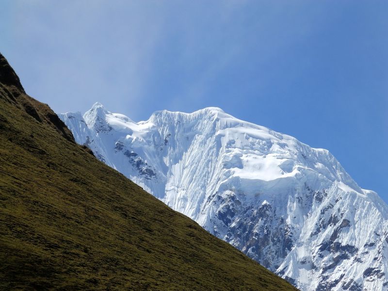 Snow-covered mountain seen on the Salkantay Trek in Peru