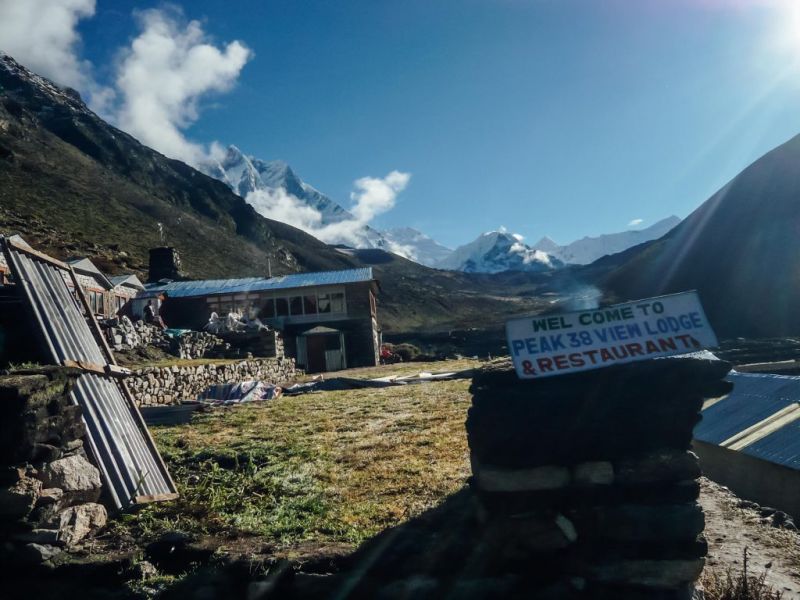 Lodge welcome sign in Dingboche