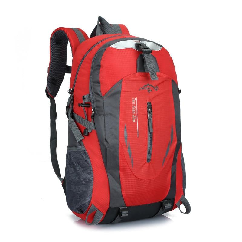 Nylon red outdoor backpack isolated on white