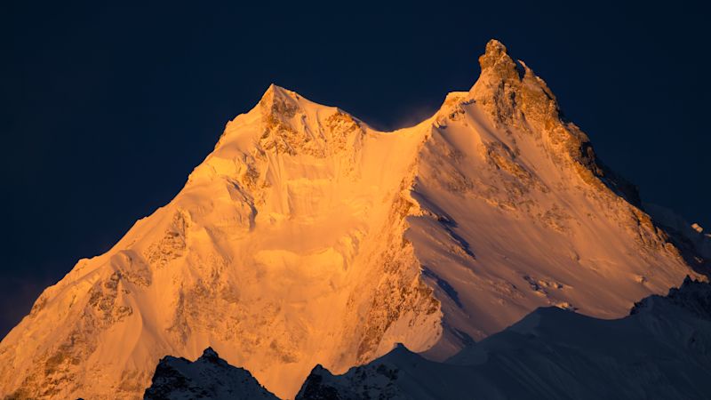 Nepal, Himalayas, Manaslu restricted area, sunrise above Manaslu peak (8,156 m)