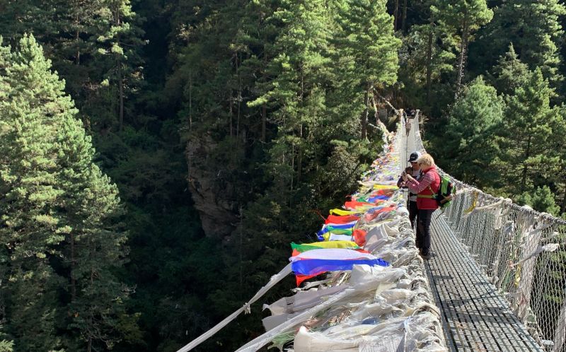 Ours. Suspension bridge en route to Namche, EBC trek Nepal