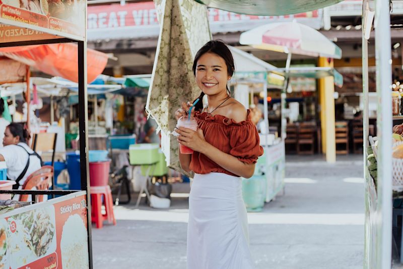 Girl tourist in market 