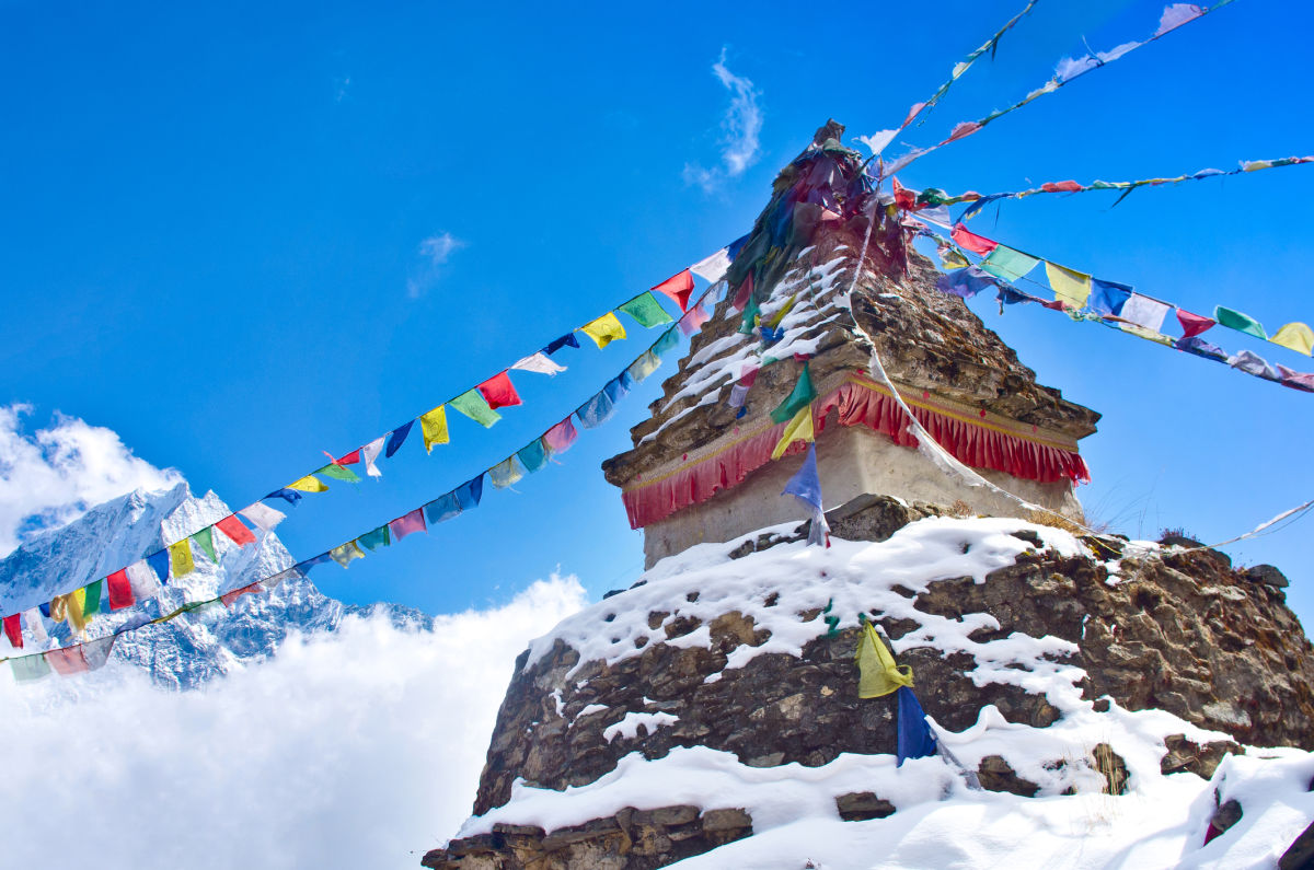 Buddhist stupa in mountains, Everest region, Nepal