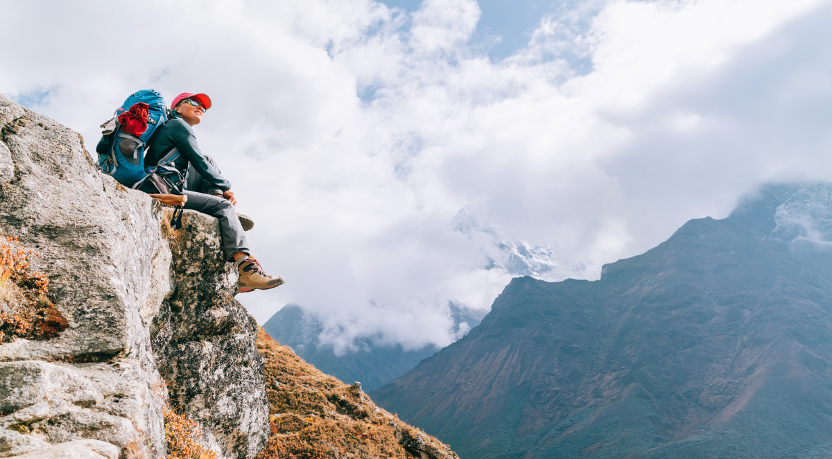 Female hiker resting near Everest Base Camp