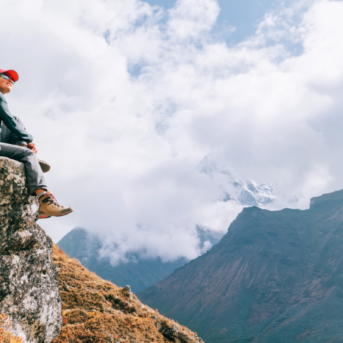 Female hiker resting near Everest Base Camp