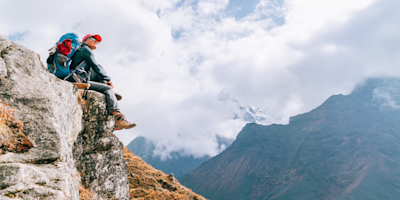 Female hiker resting near Everest Base Camp
