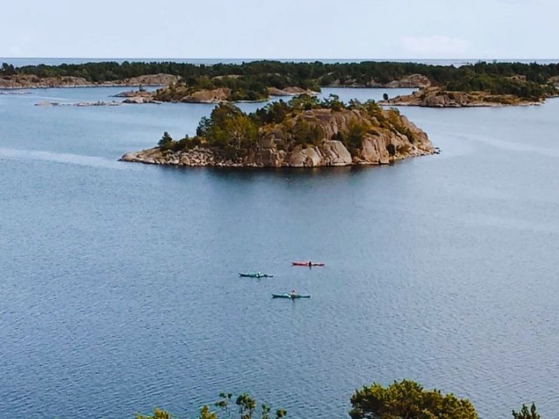 Kayaking Sweden islands aerial shot
