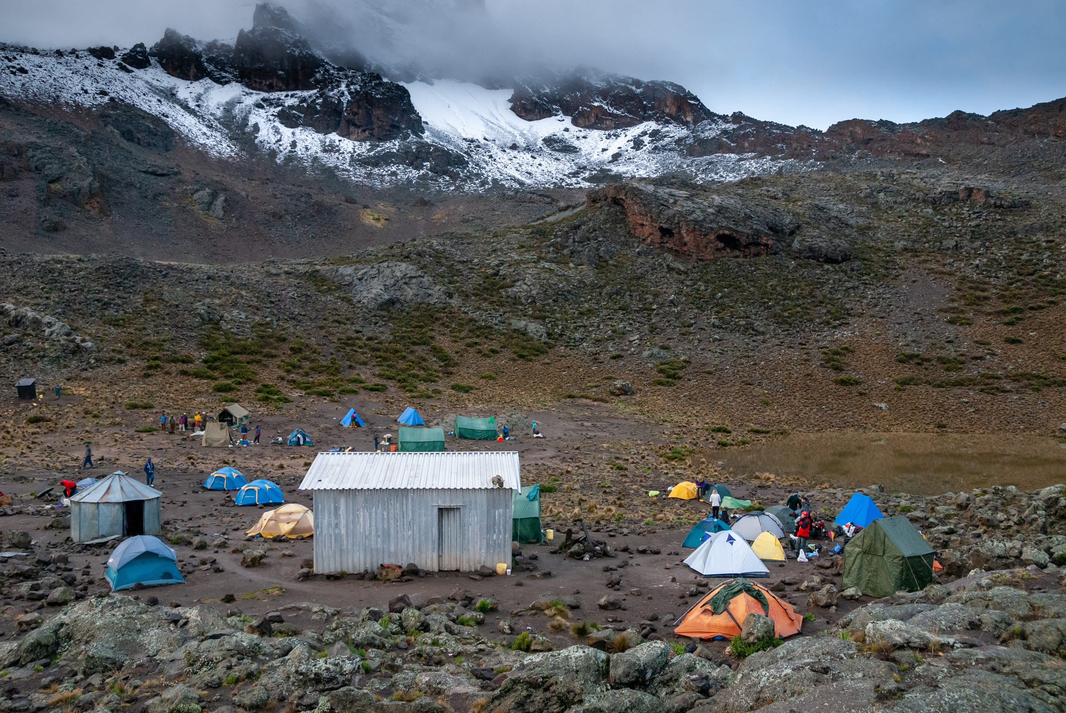 Mawenzi Tarn Hut camp on Rongai route to Kilimanjaro