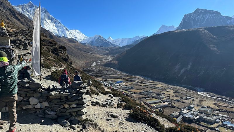 Dingboche village in valley on EBC trek route