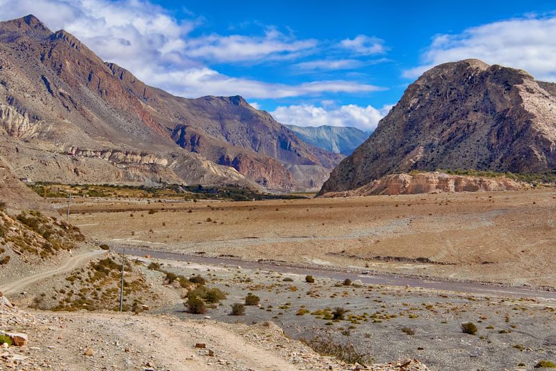 Road in the Kali Gandaki Valley on the Annapurna circuit between Muktinath and Jomsom, Nepal