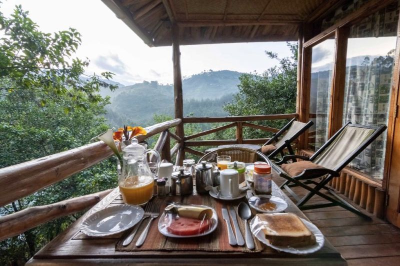 Terrace and breakfast at Rushaga Gorilla Camp in Bwindi Impenetrable National Park