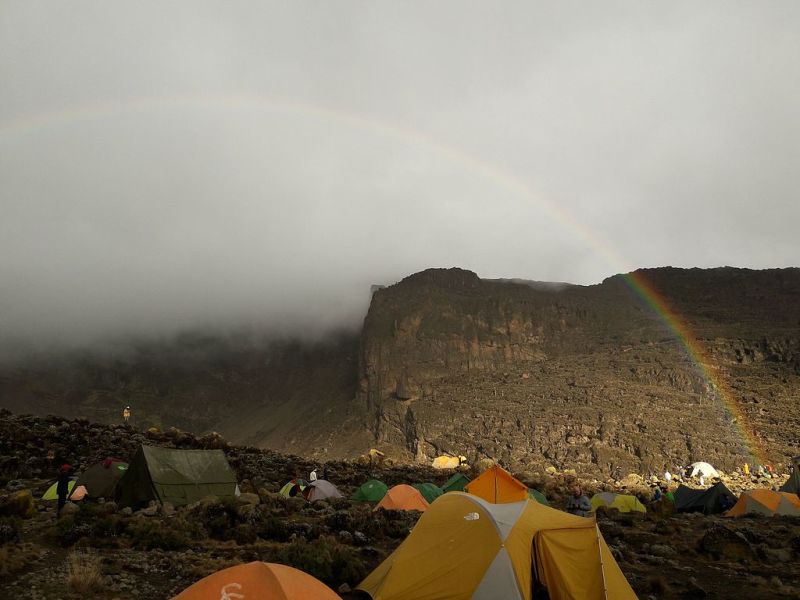Rainbow and Barranco wall, Barranco camp, Kilimanjaro region, Tanzania