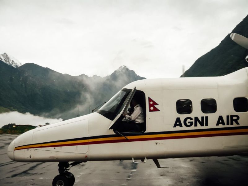 Airplane take of from lukla airport Everest Base Camp trek