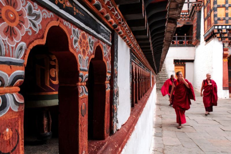 Bhutanese monks in monastery
