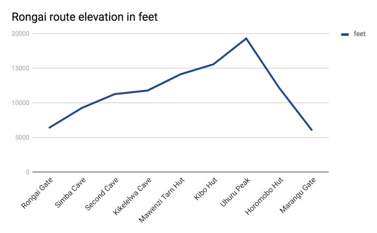 Graph showing Rongai route elevation in feet