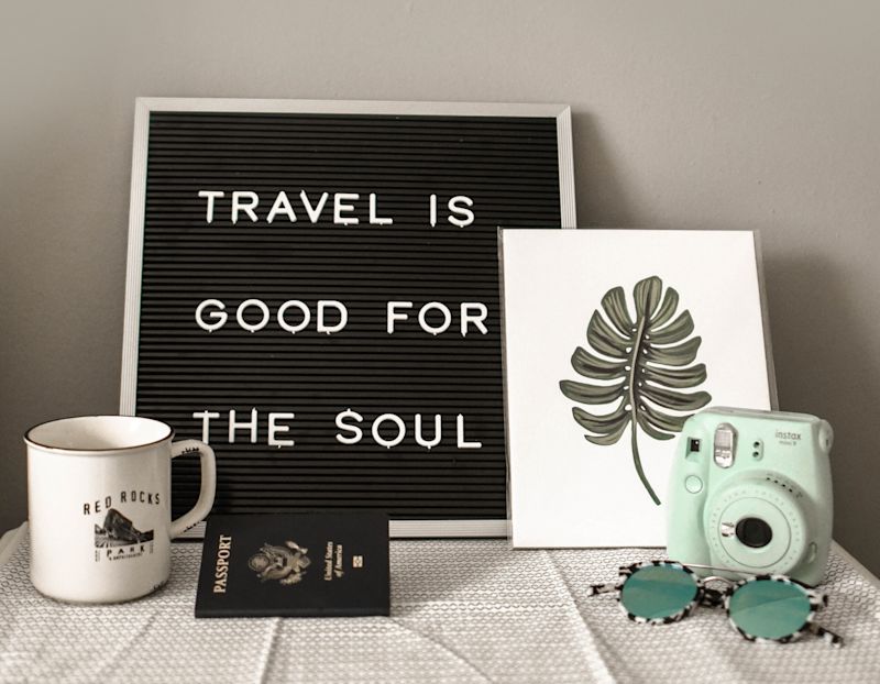 travel is good for the soul tableau camera mug sign