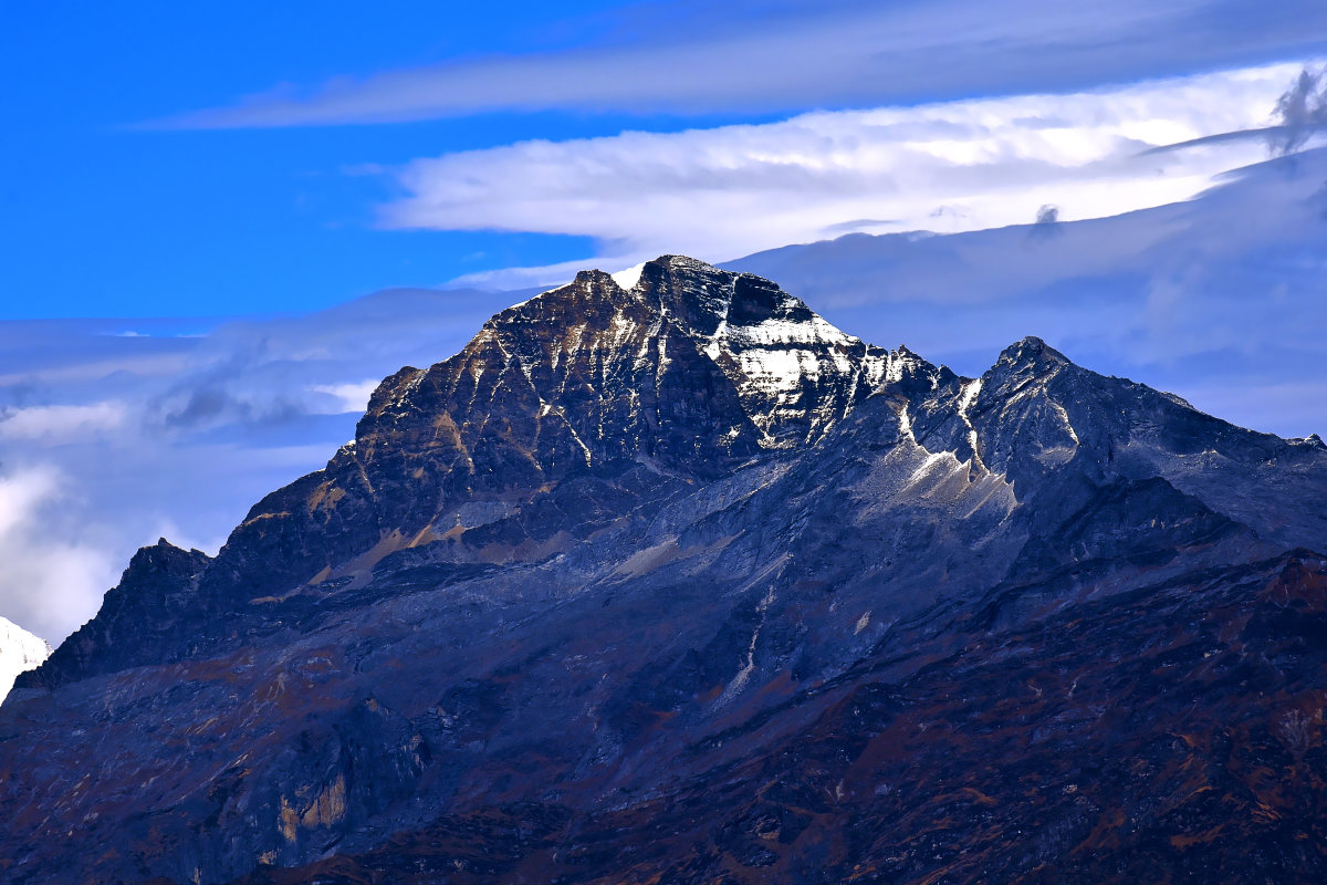 Pur. Jomolhari peak from Chele La pass, Bhutan