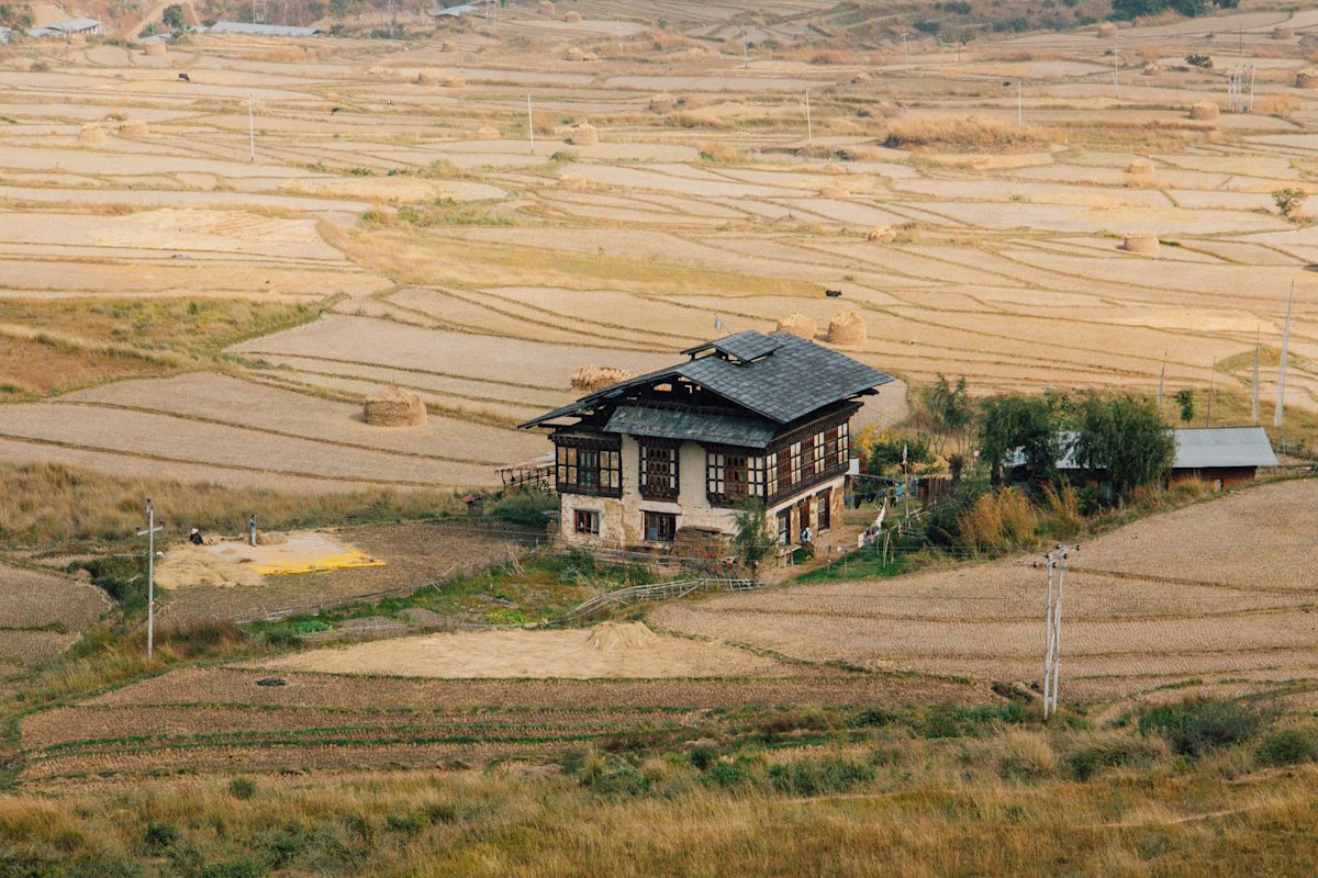 Traditional homestead in Punakha, Bhutan