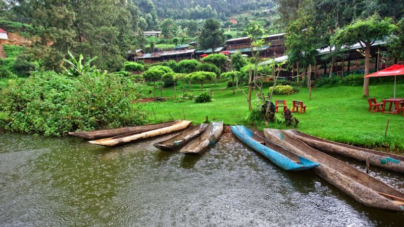 Dugout canoes on Lake Bunyonyi, Uganda
