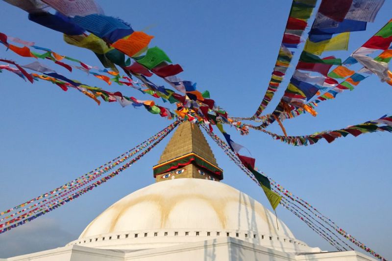 A stupa and prayer flags in Kathmandu