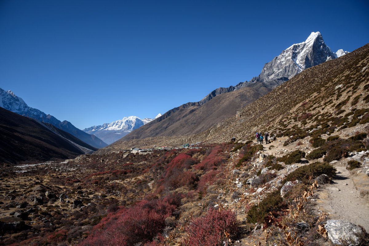 Trek route, looking back, from Dingboche to Chhukung, Nepal
