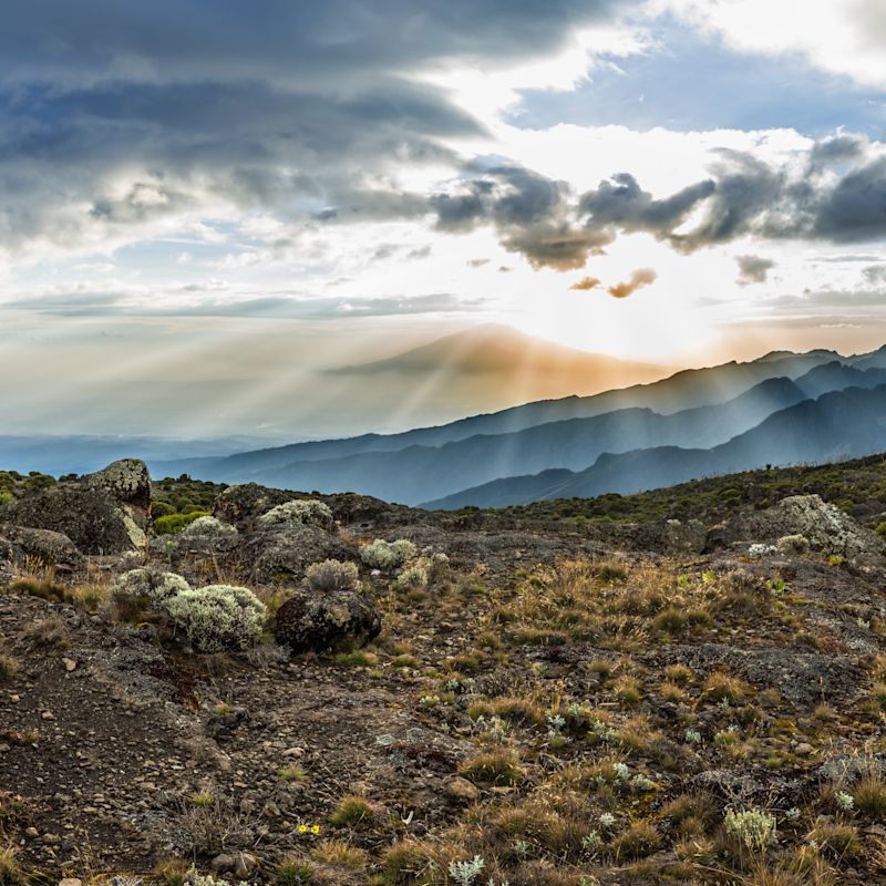 Sunset over Mt Meru taken from Shira Cave Camp on Machame