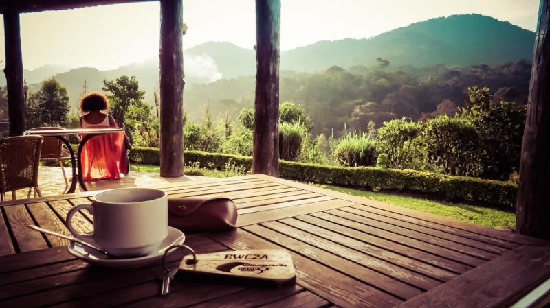 Coffee on terrace in Ugandan rainforest