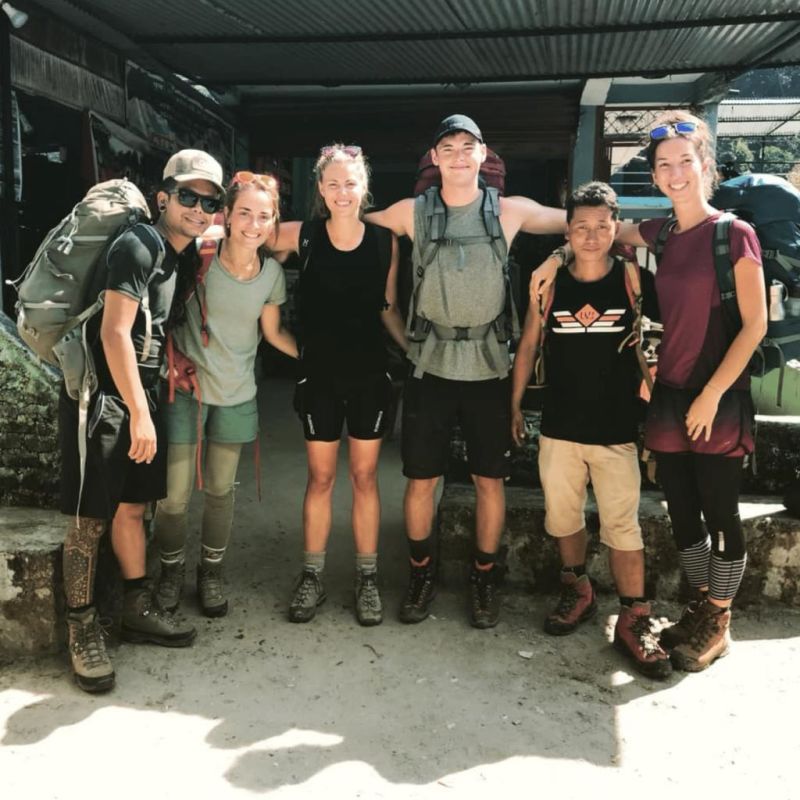 Trekkers and their trek leader on the Everest Base Camp Trek, Everest Base Camp packing list