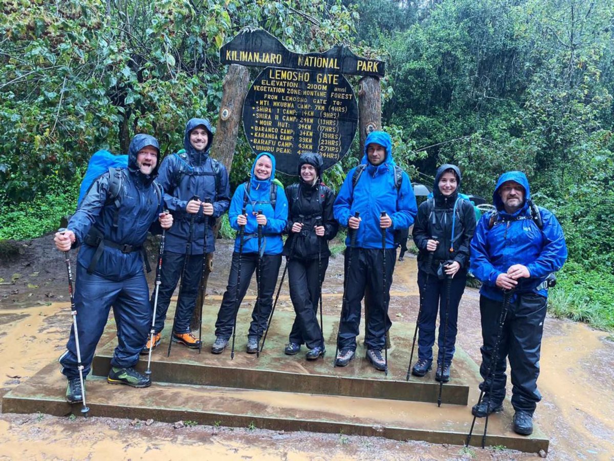 Trekkers wearing waterproof jackets on Kilimanjaro