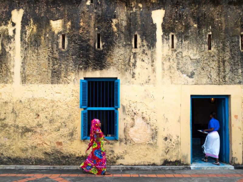 A lady in a colourful getup on Changuu Island, Zanzibar