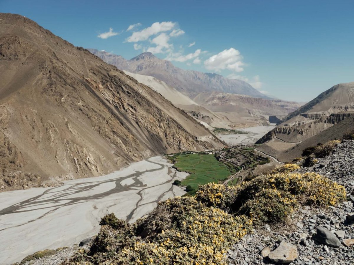 Valley in barren landscape in Annapurna mountains, Nepal packing list
