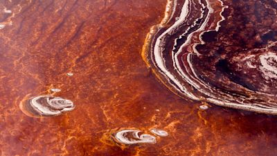 Red water of Lake Natron as seen from space