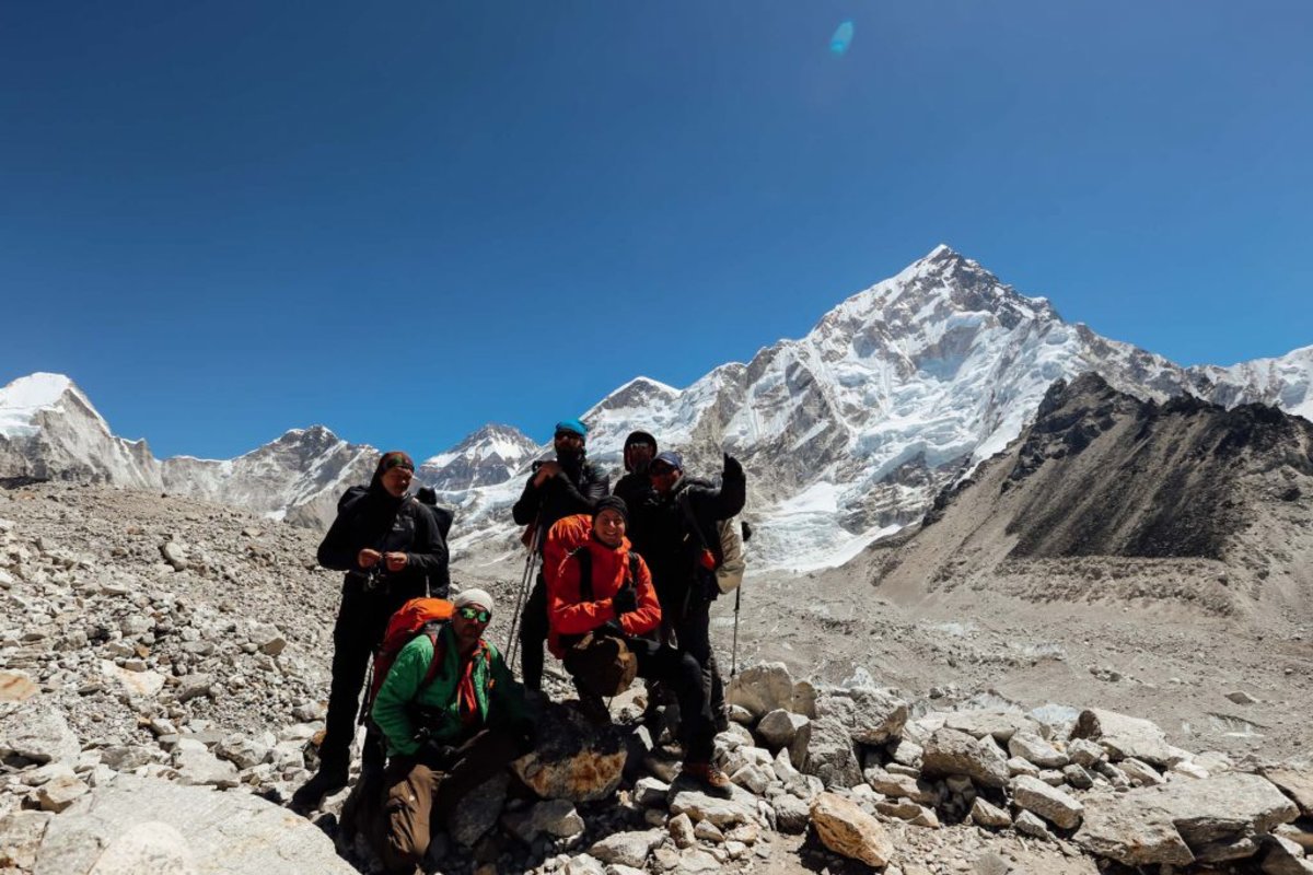 Trekking group in Annapurna mountains with all the right gear