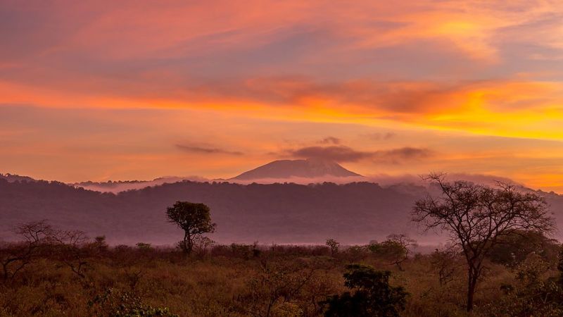 Sunset over Mt Meru and Arusha National Park, Tanzania safari