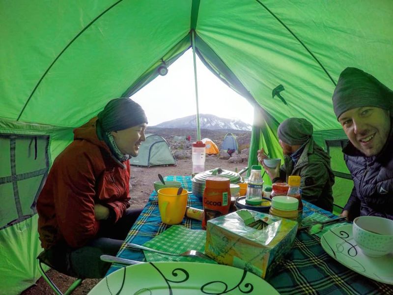 Eating in the mess tent on Kilimanjaro