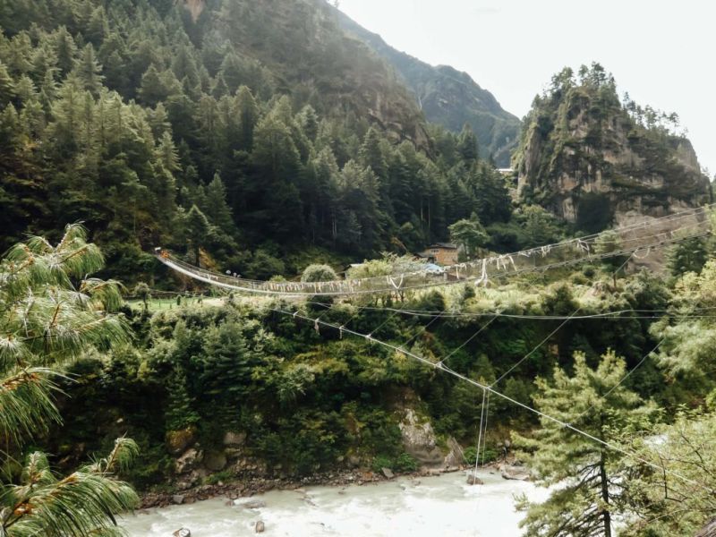 In the lower part of the Everest Base Camp trek we cross several suspension bridges