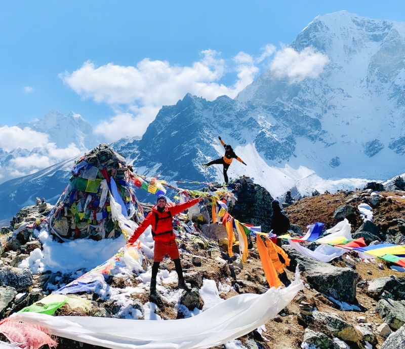 Ours. Everest Base Camp EBC Nepal trekkers flags fun