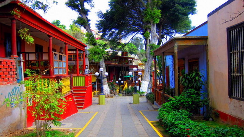 A charming and colourful Barranco street in Lima, Peru 