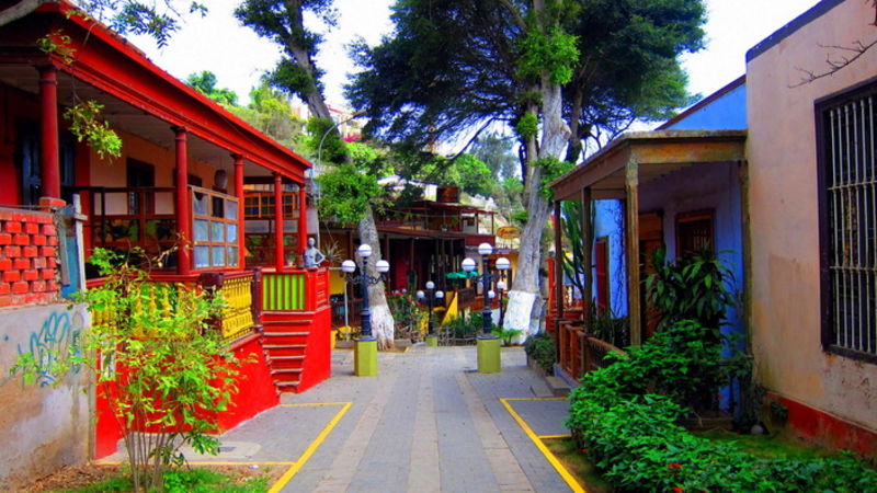 A charming and colourful Barranco street in Lima, Peru