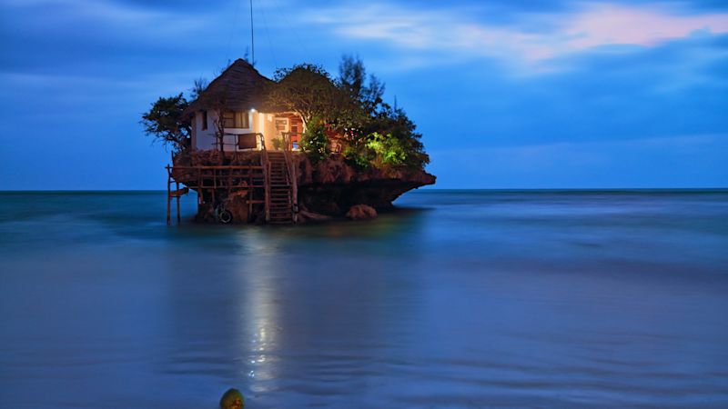 The Rock Restaurant in Zanzibar at dusk