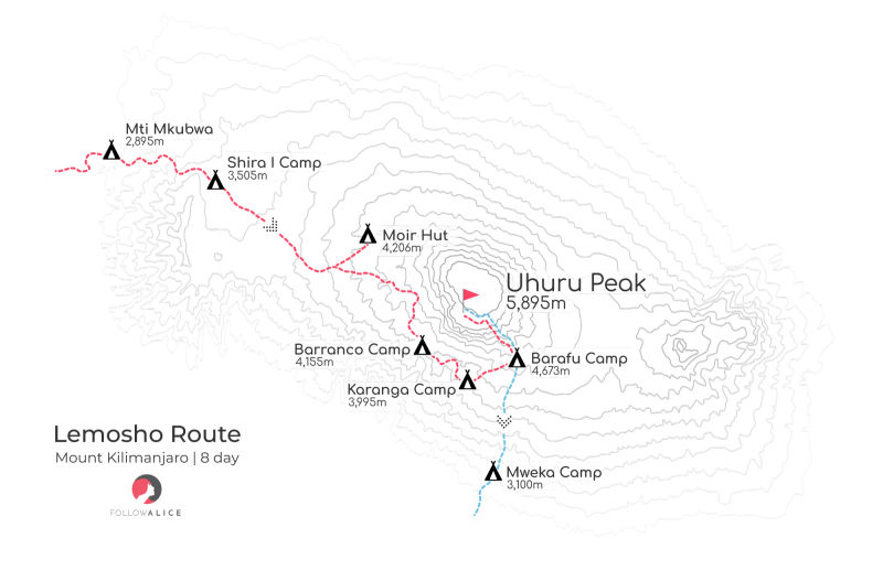 Lemosho-Route-8-day-Map Kilimanjaro