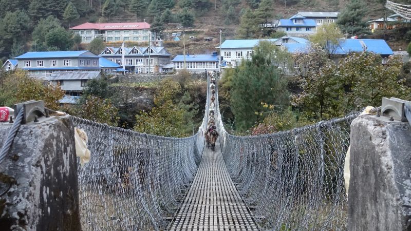 EBC trek suspension bridge Nepal