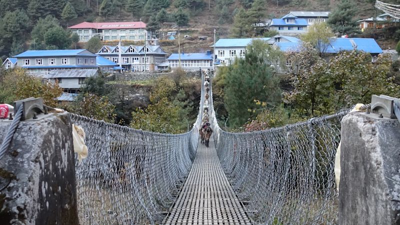 EBC trek suspension bridge Nepal