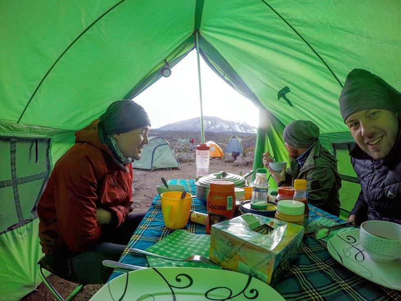 Eating in the mess tent on Kilimanjaro