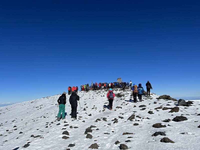 Crowds nearing Uhuru Peak on Kilimanjaro on 1 January 2023