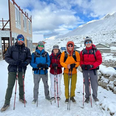 Nepal EBC trek group pic trekkers snow