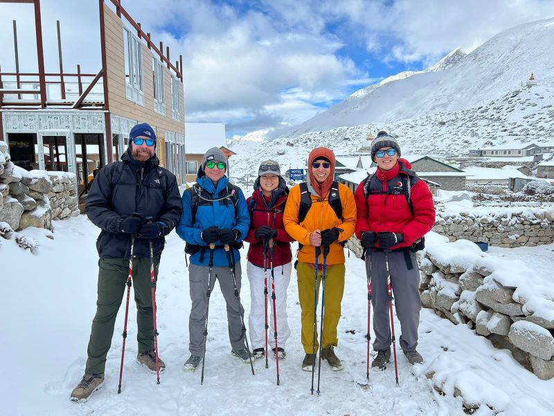 Nepal EBC trek group pic trekkers snow