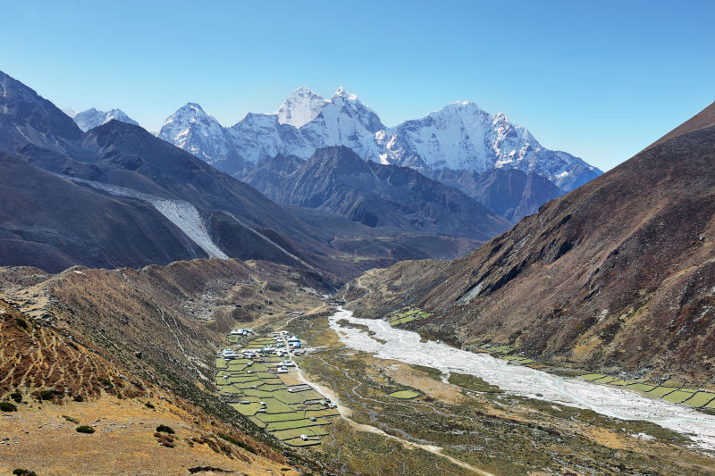 Ama Dablam mountain views and Periche village walking in EBC trekking in Nepal